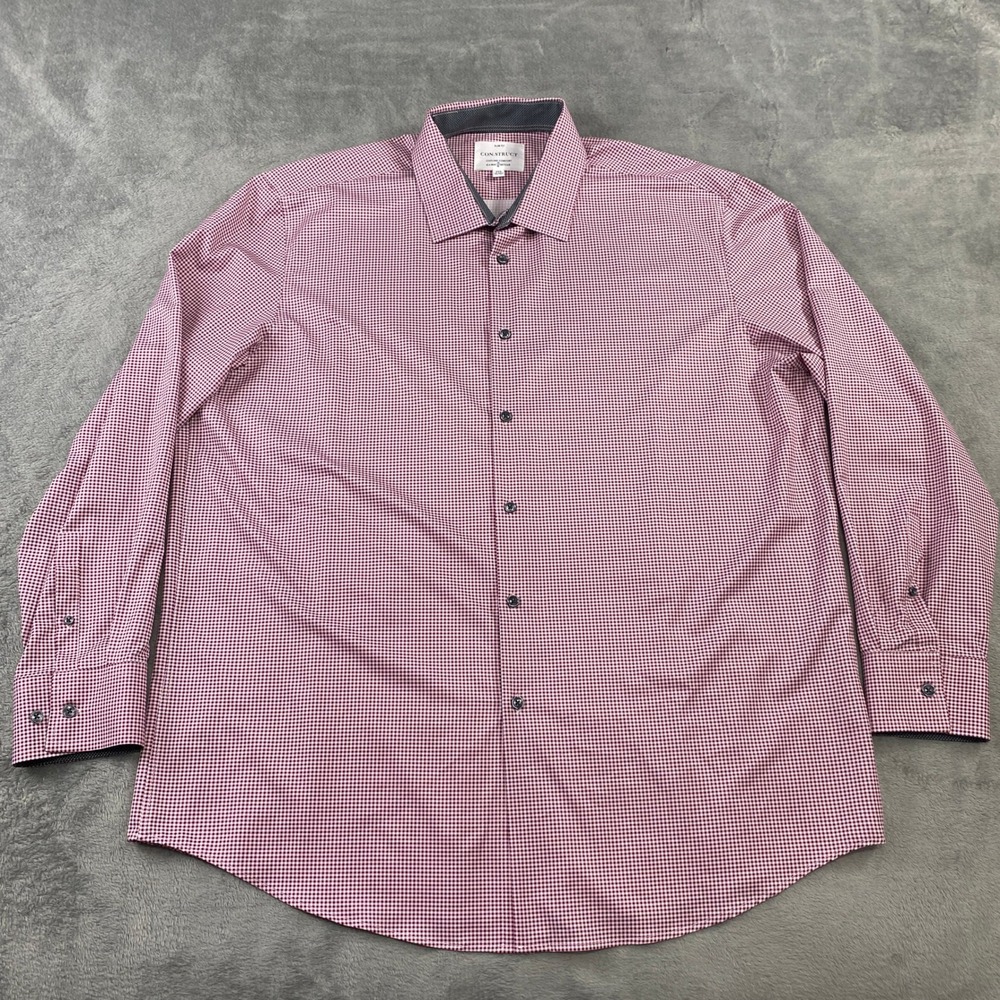 Con.Struct Dress Shirt Men XXL Red Gingham Slim Fit 4-Way Stretch Cooling Office
